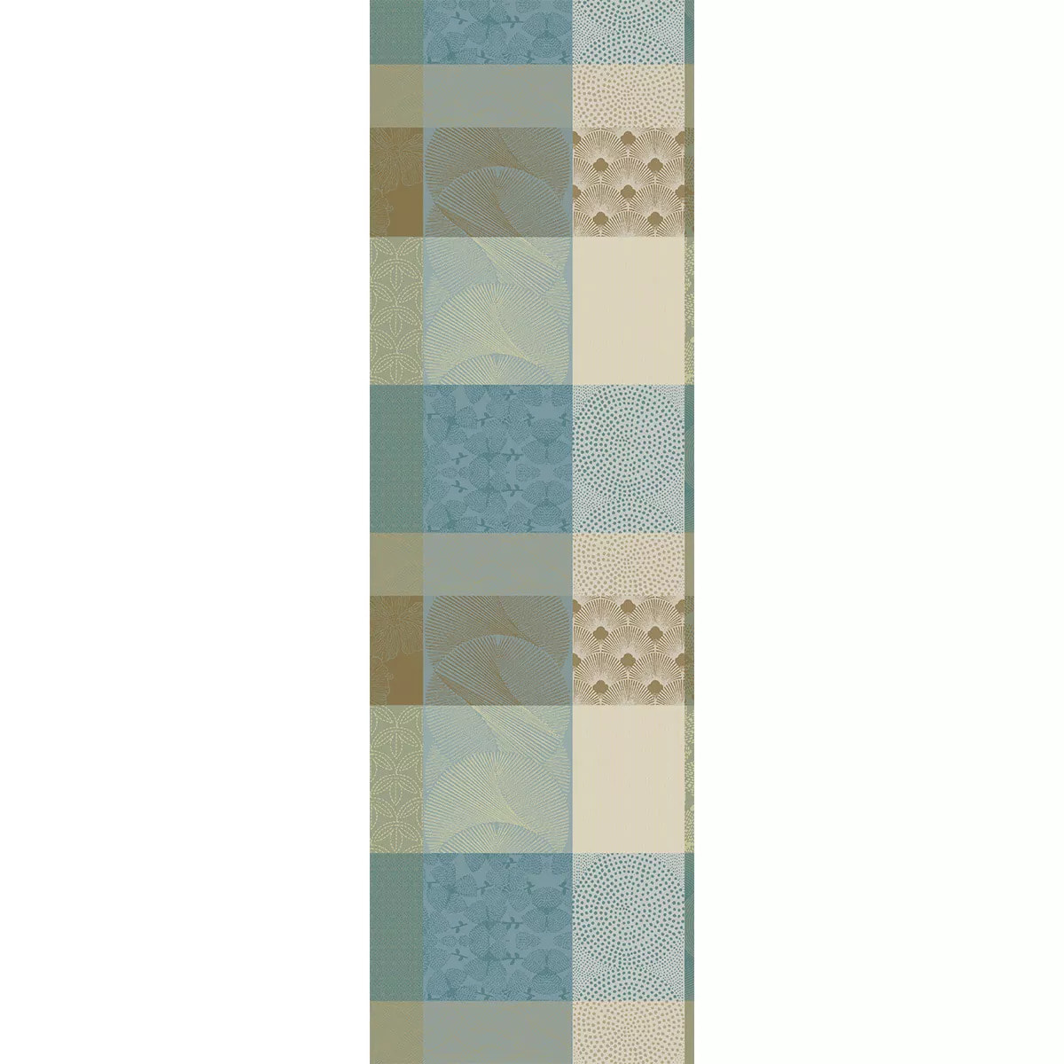 Chemin de table pur coton motif jacquard beige bleu Mille zen ecume