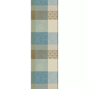 Chemin de table pur coton motif jacquard beige bleu Mille zen ecume