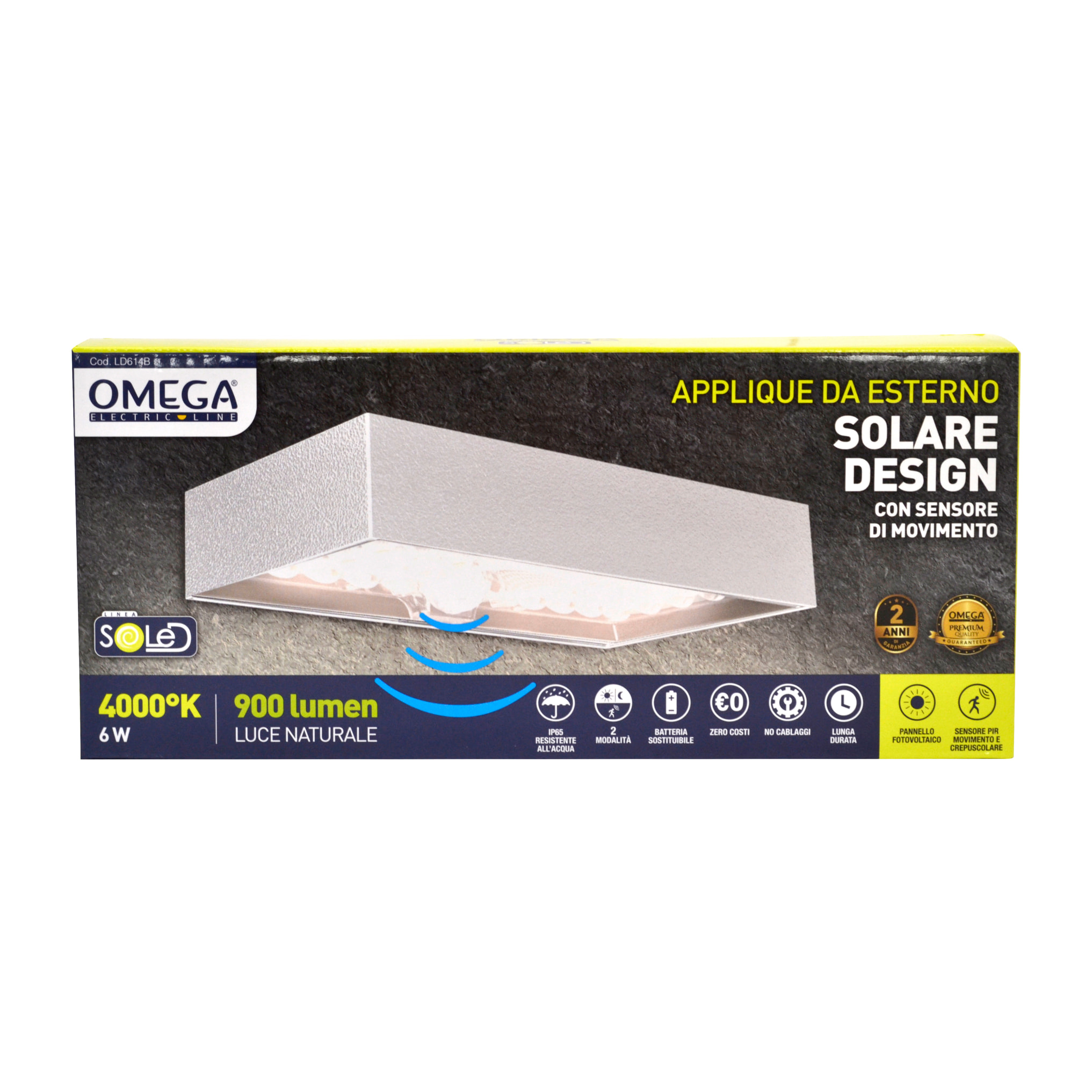 OMEGA Applique design da muro ad energia solare 6w bianco 4000k