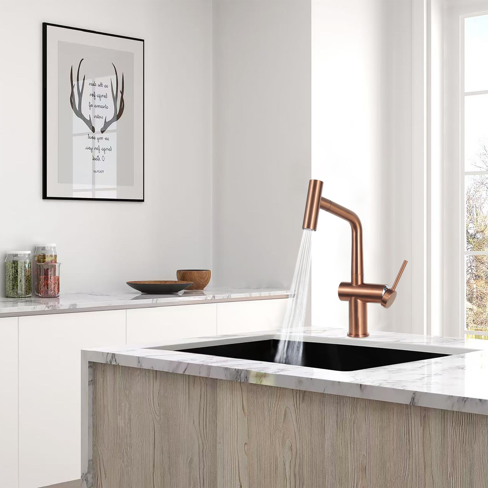 Timeless mitigeur d'évier à levier en acier inoxydable avec douchette extractible, monotrou, or Cuivre brossé (TMLKF185BCP)