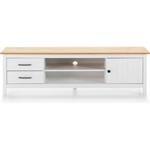 Meuble TV 1 porte 2 tiroirs en bois massif - IDA