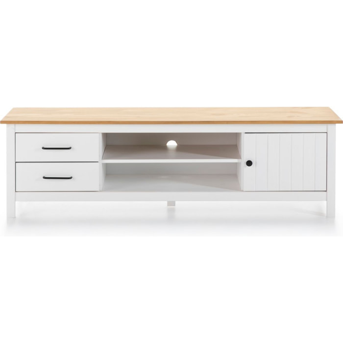 Meuble TV 1 porte 2 tiroirs en bois massif - IDA