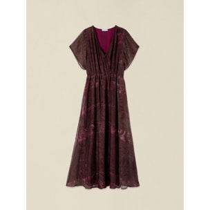 Oltre - Vestito flare in chiffon misto seta fantasia - Marrone