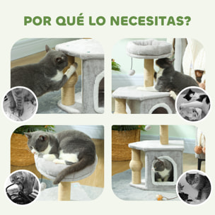 Árbol Rascador para Gatos Altura 66 cm Árbol para Gatos Torre para Gatos con Cama Cueva Plataforma Bola Colgante y Poste de Yute Gris Claro