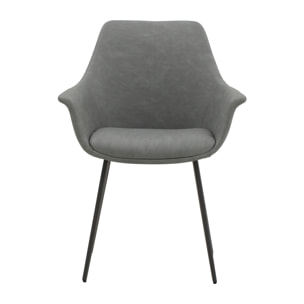 Set di 4 sedie MIRASIERRA in similpelle grigio e gambe in metallo nero, con braccioli