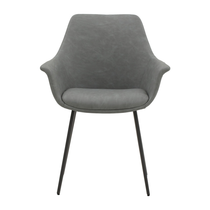 Set di 4 sedie MIRASIERRA in similpelle grigio e gambe in metallo nero, con braccioli