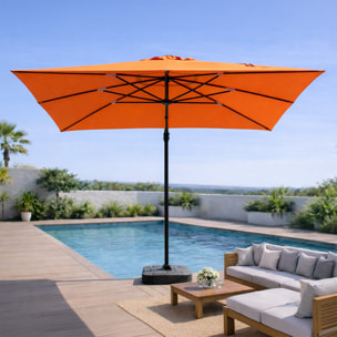 Parasol rectangulaire 3x4m déporté rotatif orange en aluminium NAVIA