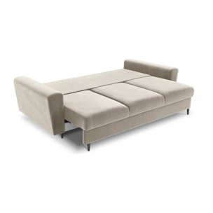 Canapé convertible avec coffre de rangement "Kyoto" 3 places en velours beige clair