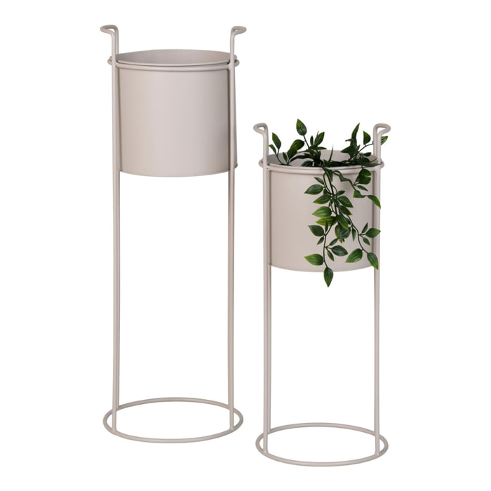 Set 2 Portavasi Rabo in Acciaio Color Sabbia — Ø20×50 e Ø25×65 cm