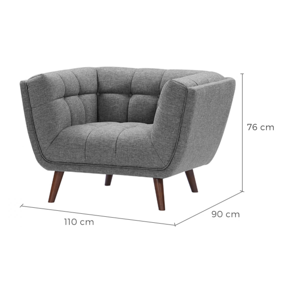 Fauteuil capitonné en tissu gris - Carmen