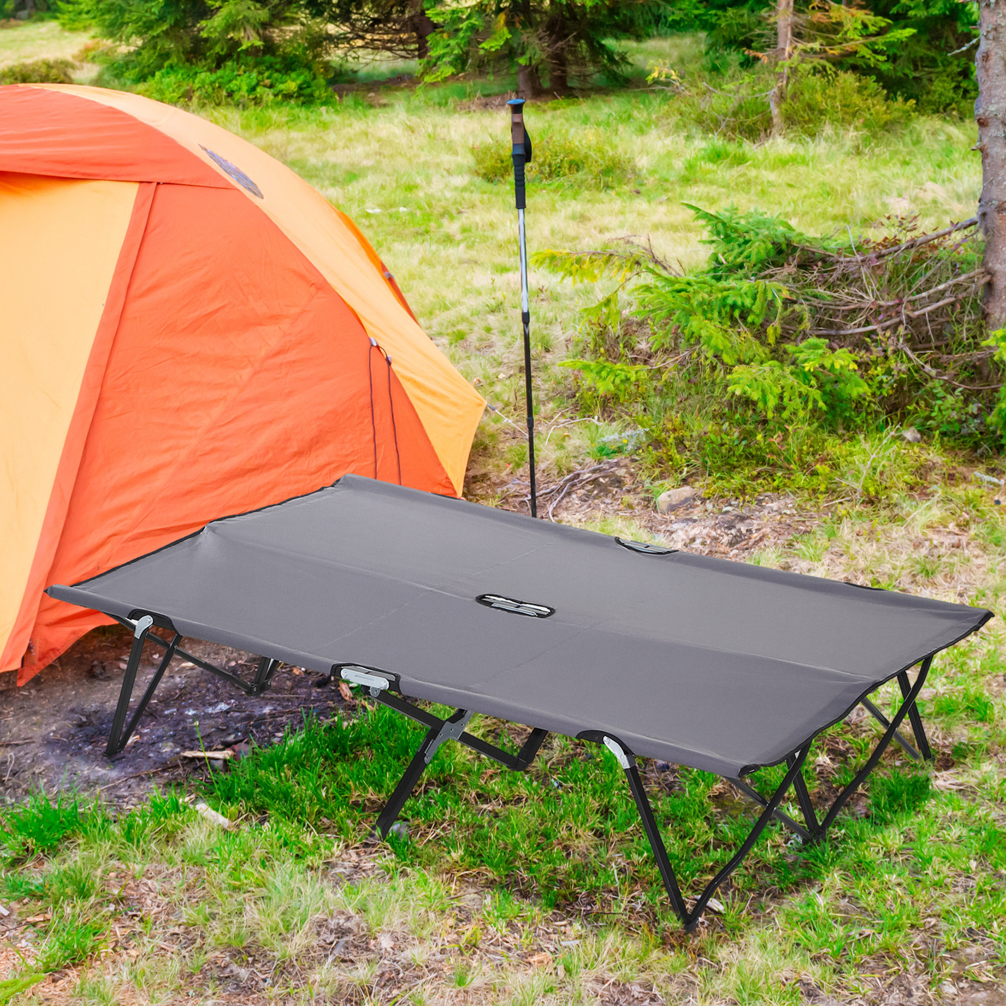Lit de camp pliable double 193 x 125 x 40 cm avec sac de transport métal noir polyester Oxford gris
