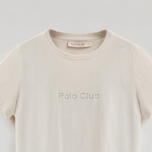 Camiseta color crudo de manga corta con brillantes Polo Club