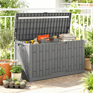 Coffre de jardin 379L verrouillable PP aspect bois gris