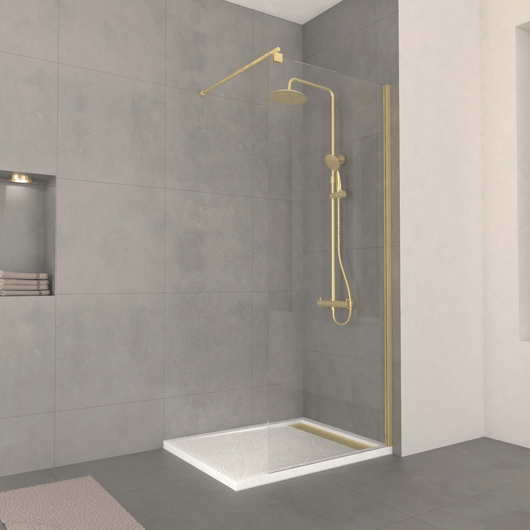 Paroi de Douche 80x200cm Verre Transparent - Barre de Fixation Extensible et Profil Or Brossé