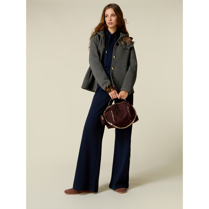 Oltre - Joggers de felpa con detalles de encaje sangallo - Azul
