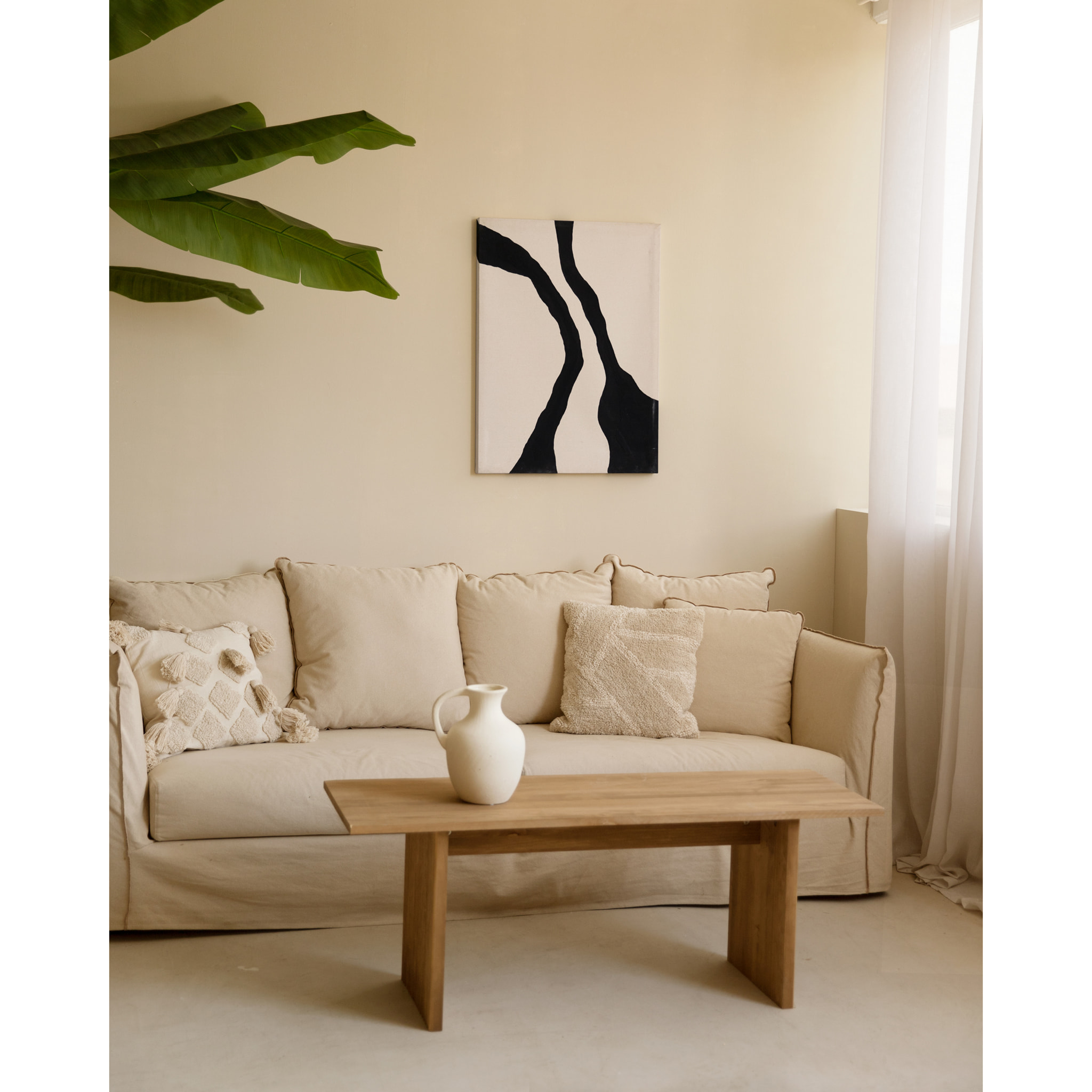 Tableau blanc et noir décoratif sur coton avec cadre en bois peint à la main à la peinture à l'huile en différentes tailles