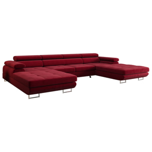 Ayden - Canapé panoramique en U 7 places convertible avec coffre et têtières réglables en tissu - Prune