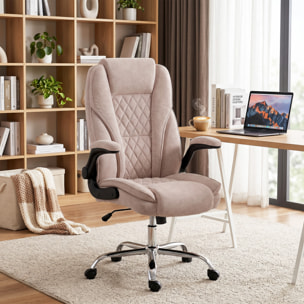 Fauteuil de bureau style Chesterfield réglable accoudoirs rabattables velours rose