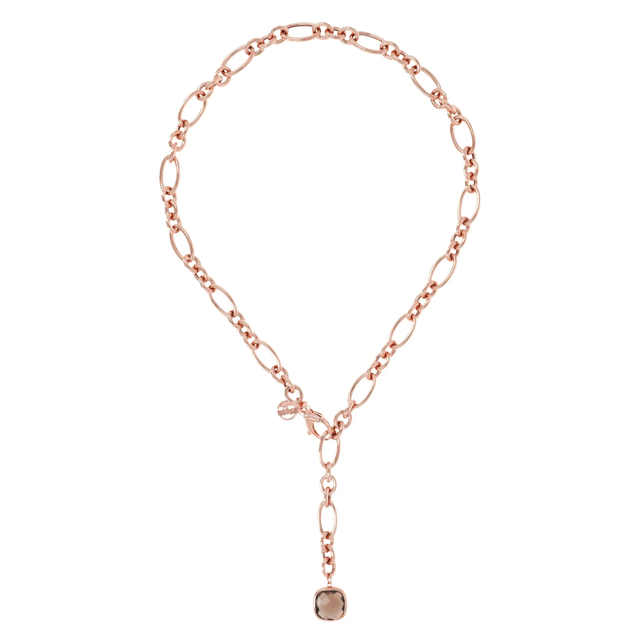 Collana a Cravatta Catena Ovale con Quarzo Marrone Quadrato