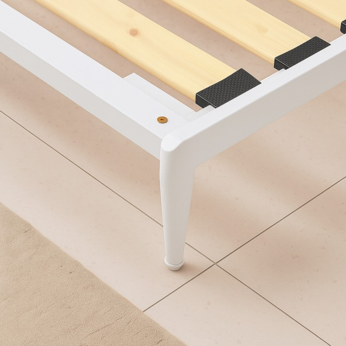 Lit design style industriel blanc à lattes larges