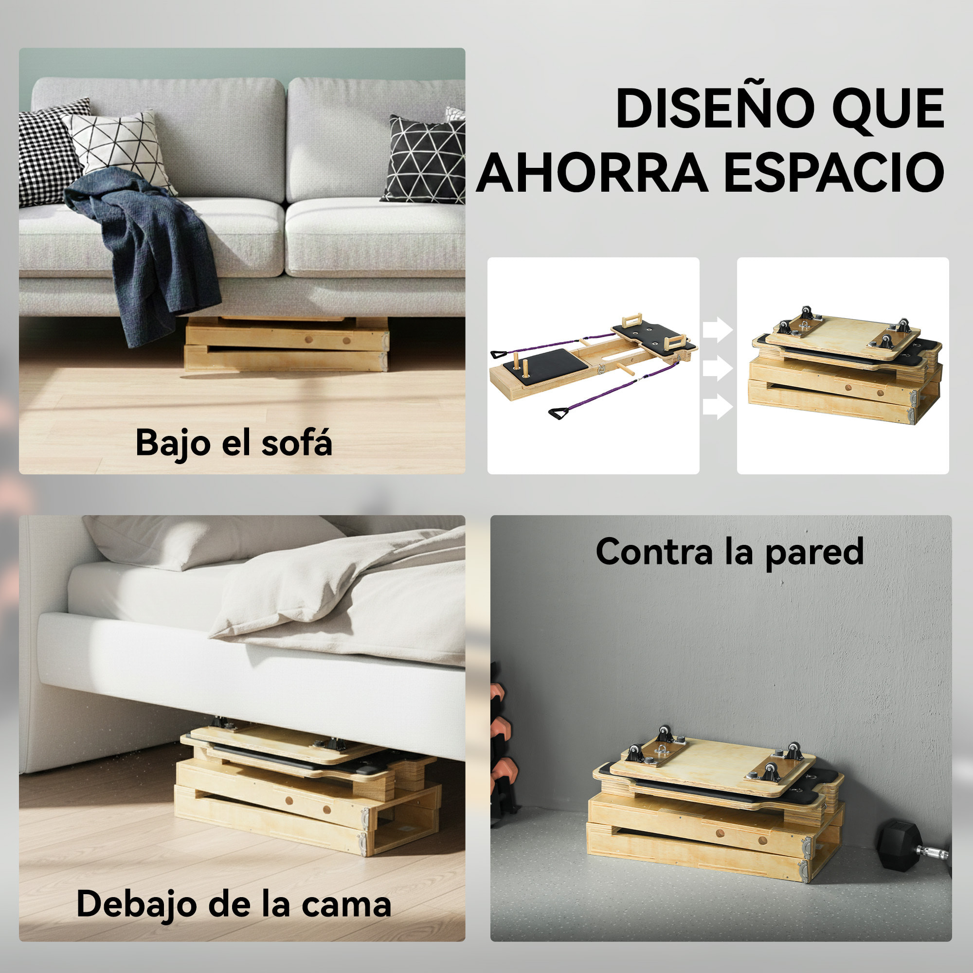 Pilates Reformer, Tabla de Pilates con Bandas de Resistencia, Asas, Rueda Abdominal, Máquina Abdominal Multifuncional para Casa Gimnasio, Entrenamiento de Cuerpo Completo para Mujeres