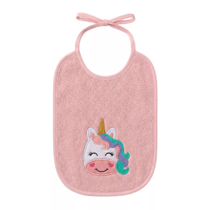 Bavoir enfant pur coton 420 g/m² brodé rose Petite licorne rose