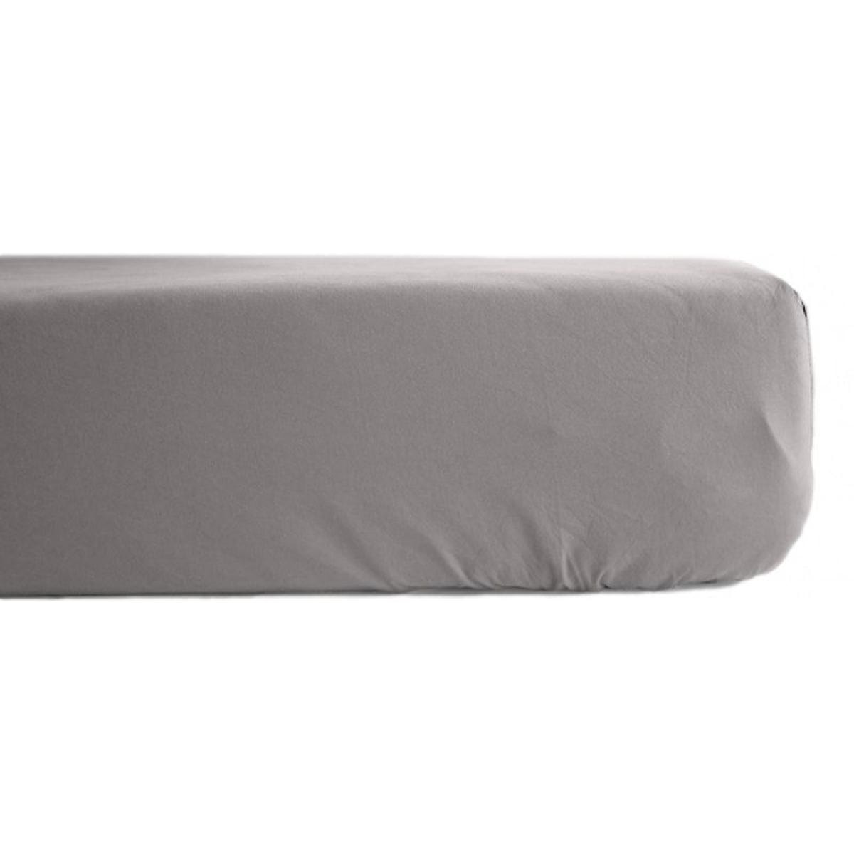 Drap housse percale pur coton peigné longues fibres 80 fils/cm² avec bonnet de 35 cm Vent du sud - Cendre