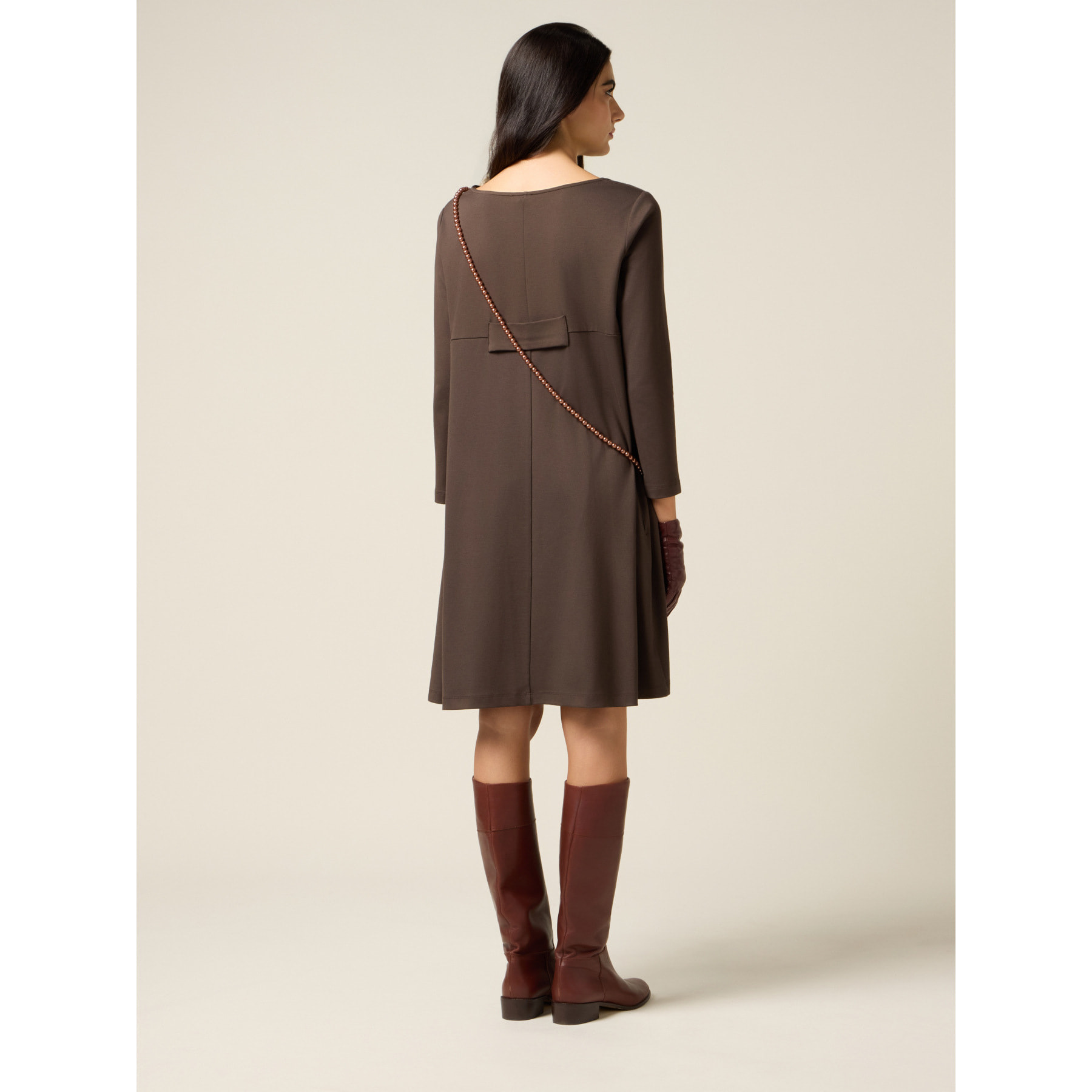 Oltre - Vestido acampanado con detalle de pañuelo - Marrón