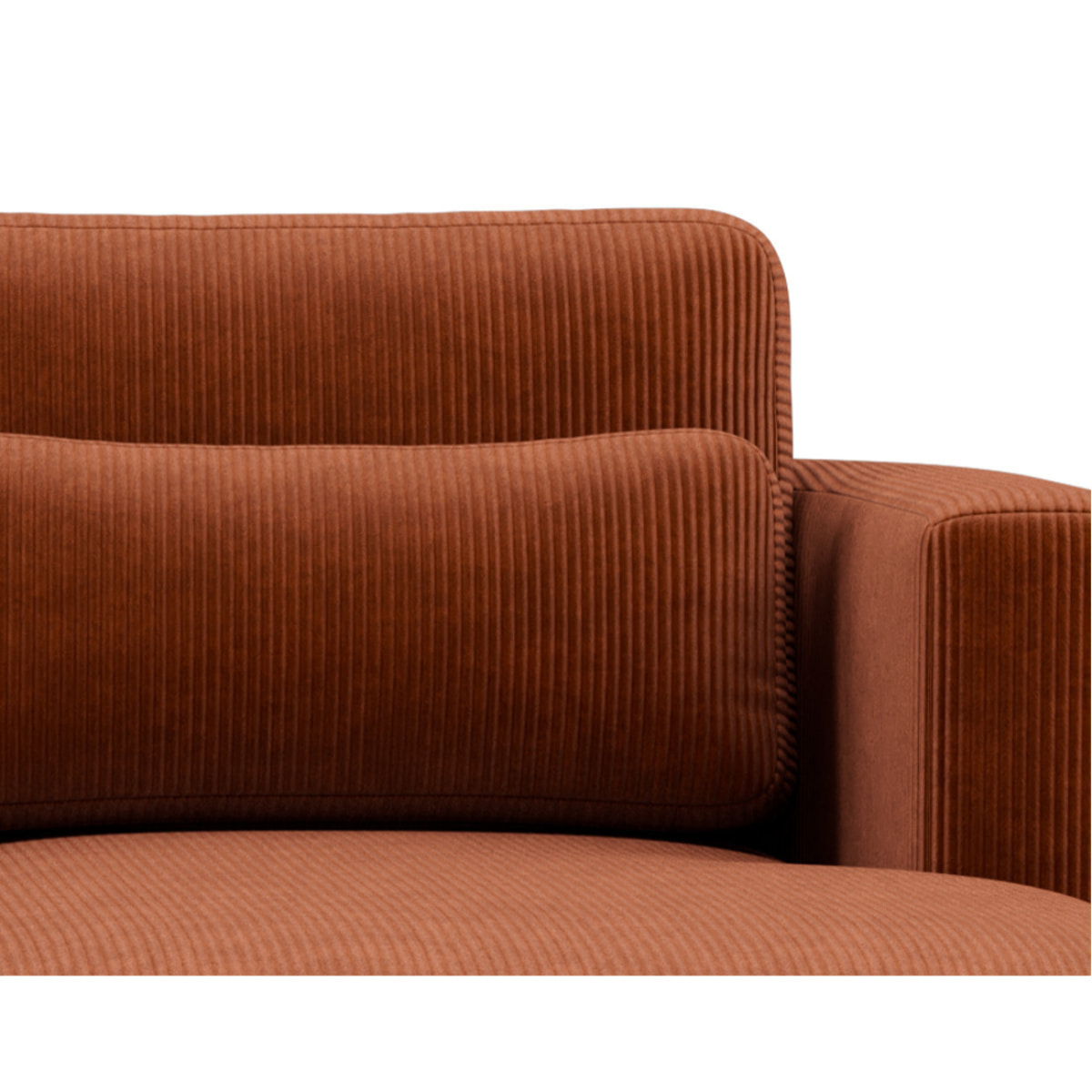 Mahina - canapé d'angle droit 4 places convertible avec coffre en velours côtelé - Terracotta