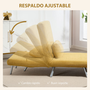 Sofá Cama de 1 Plazas 3 en 1 Sillón Cama Plegable Tapizado en Chenilla con Respaldo Ajustable de 5 Niveles y Almohada Acolchada para Oficina Dormitorio Salón 80x75x83 cm Amarillo