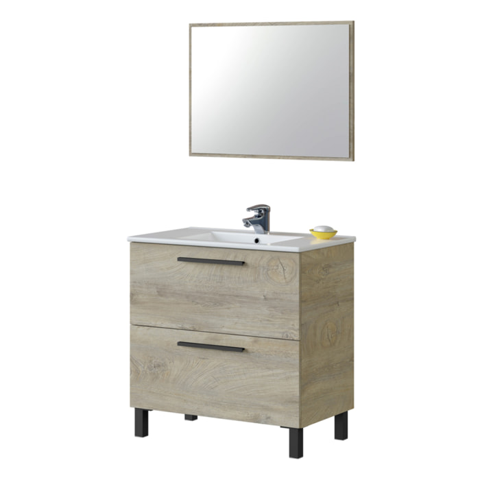 Mueble Baño Con Espejo Athena 80x80x45 Cm Roble Alaska