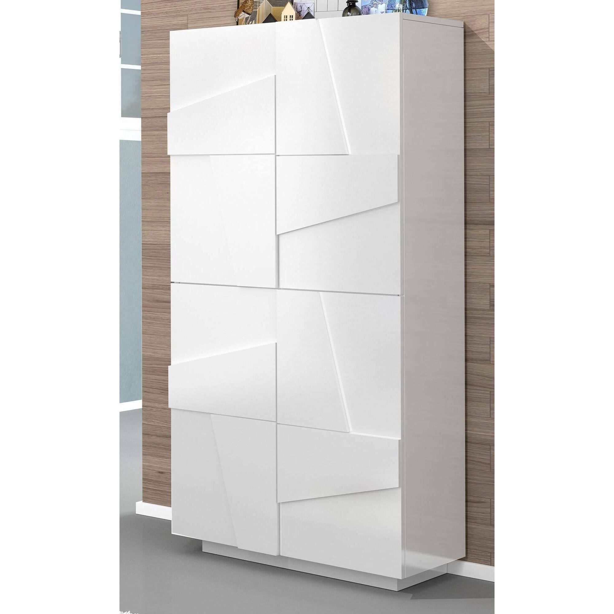 Scarpiera moderna, Made in Italy, a 4 ante battenti, Portascarpe da ingresso, Mobile multiuso, cm 81x38h167, colore Bianco lucido