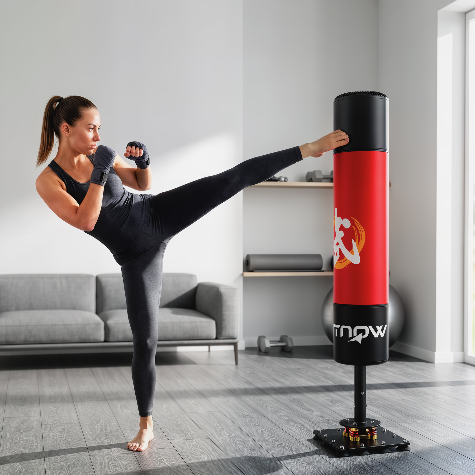 Saco de Boxeo de Pie para Adultos 156 cm, Punching Ball Pesado con 12 Ventosas, Absorción de Impactos, para Kickboxing, MMA, Muay Thai, Entrenamiento en Casa