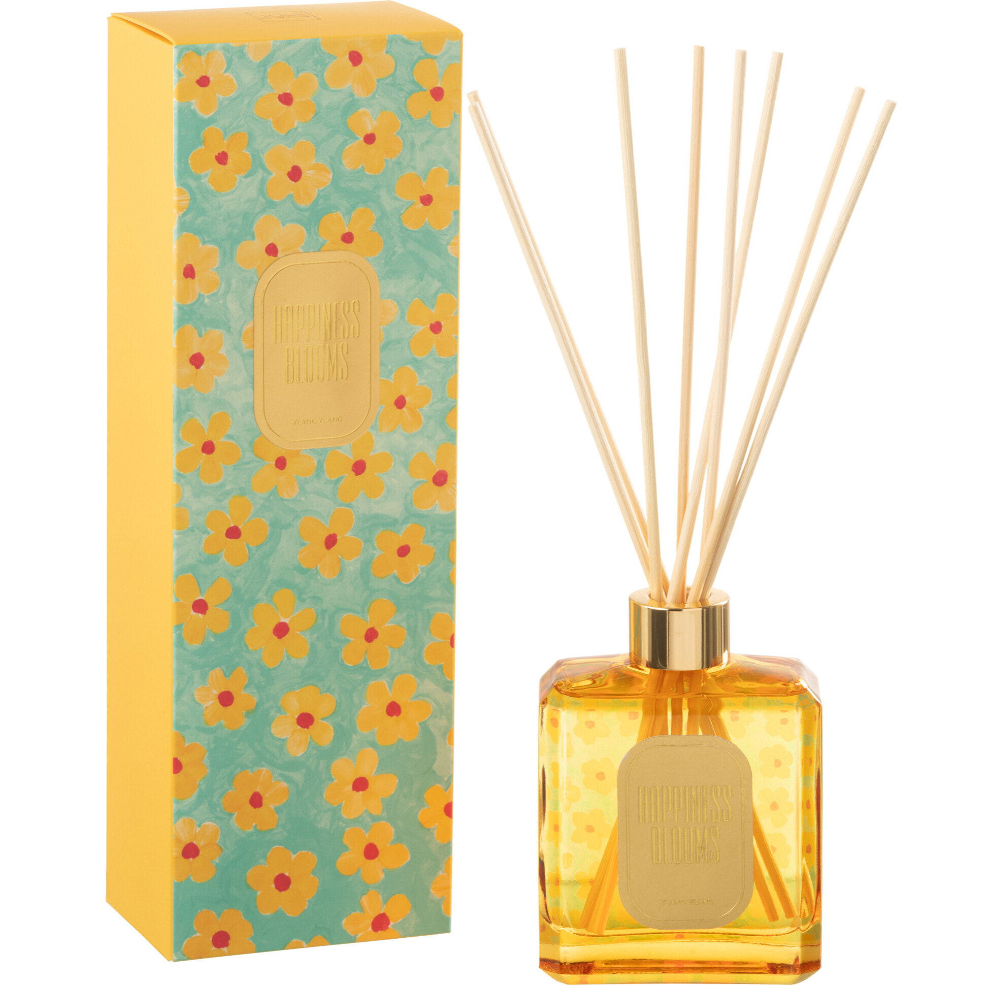 J-Line Bâtonnets parfumés Happiness Blooms - Ylang Ylang - verre - azur/jaune