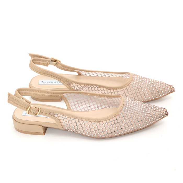 Ballerine slingback con tomaia semitrasparente ricoperta di strass