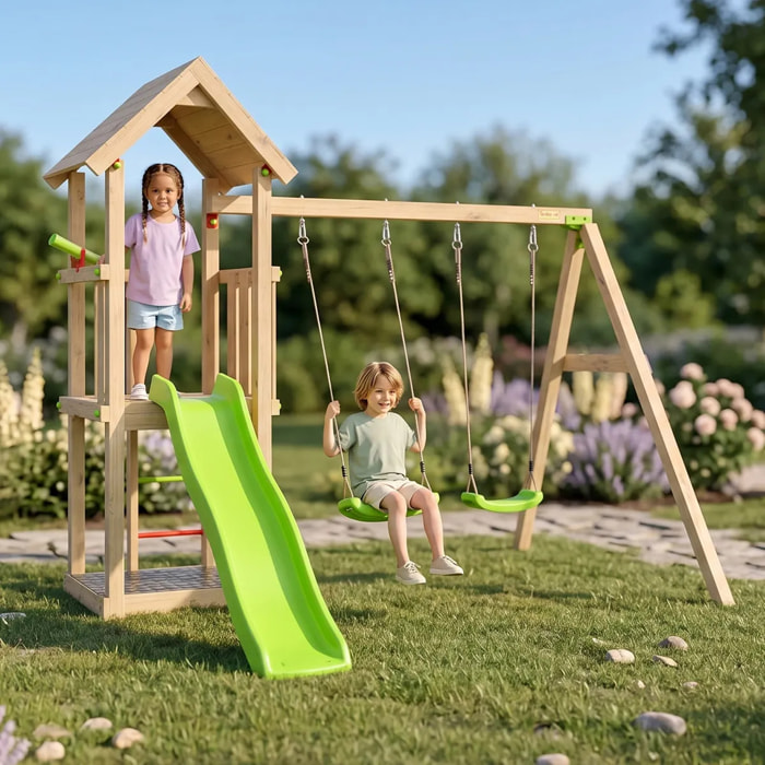 Aire de jeux bois 1,90 m EASY XPLORER - 6 enfants