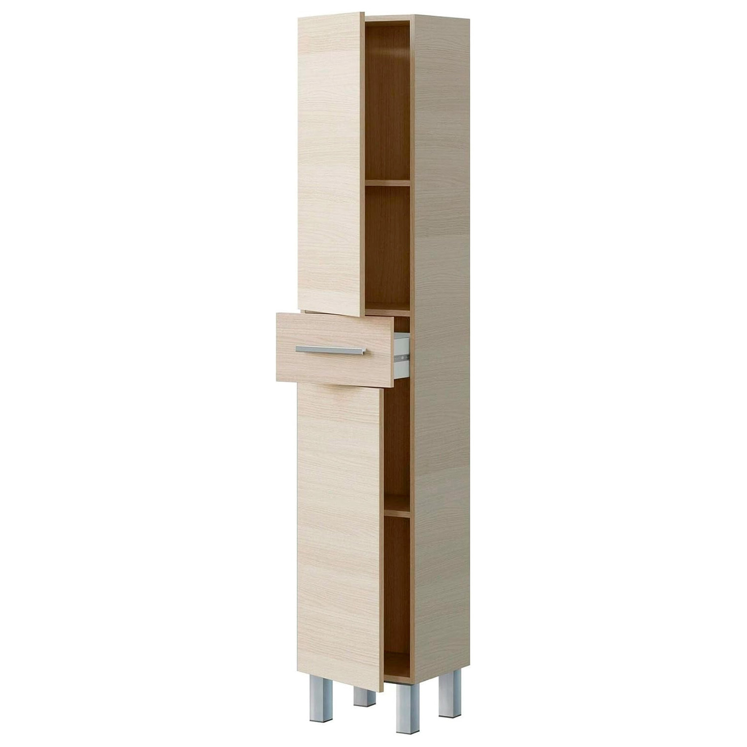 Mobile Alto Da Bagno Con 2 Ante E Cassetto Colonna Mobiletto Armadietto Salvaspazio In Melamina Lavanderia 182 x 35 x 30.5 Cm Rovere