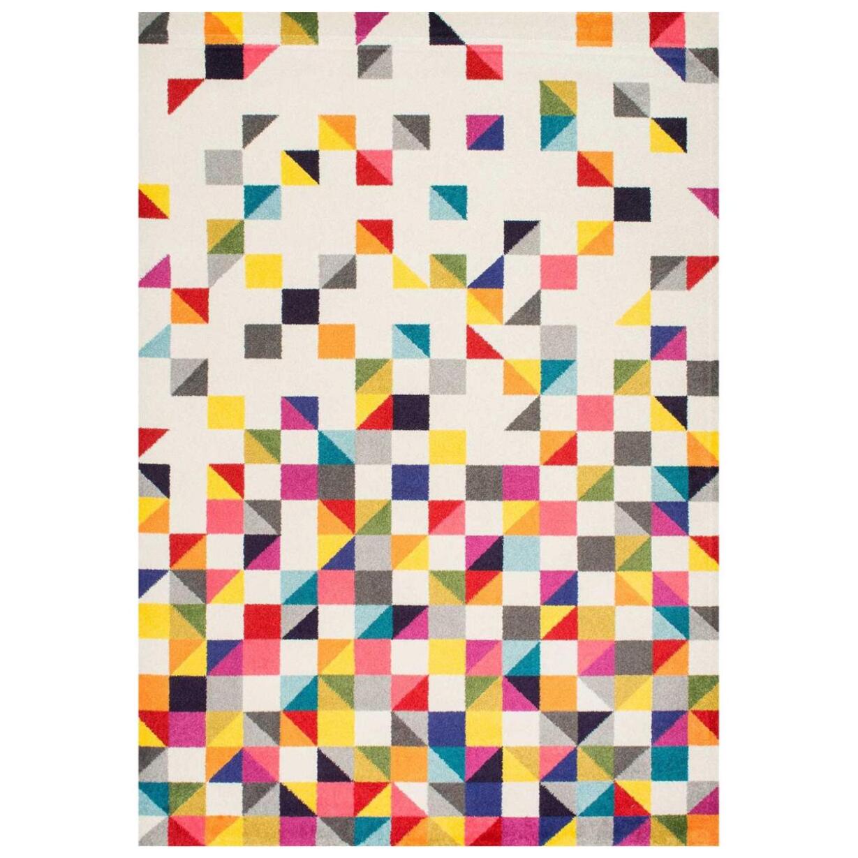 Tapis Gepa aux motifs géométriques destructurés multicolores