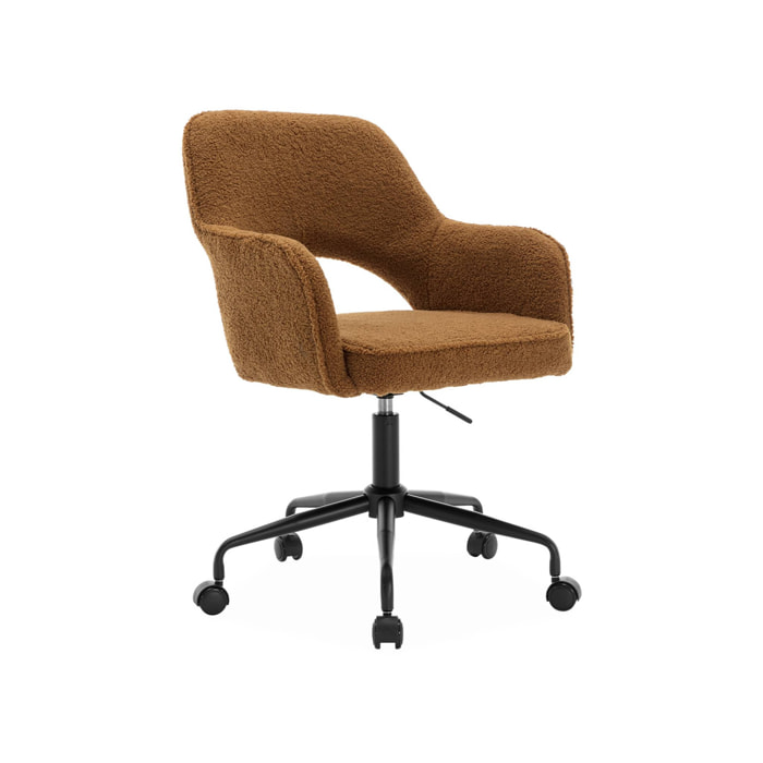 Chaise de bureau à roulettes bouclettes ocre. Jim. L 60 x P 62 x H 89 / 99cm.
