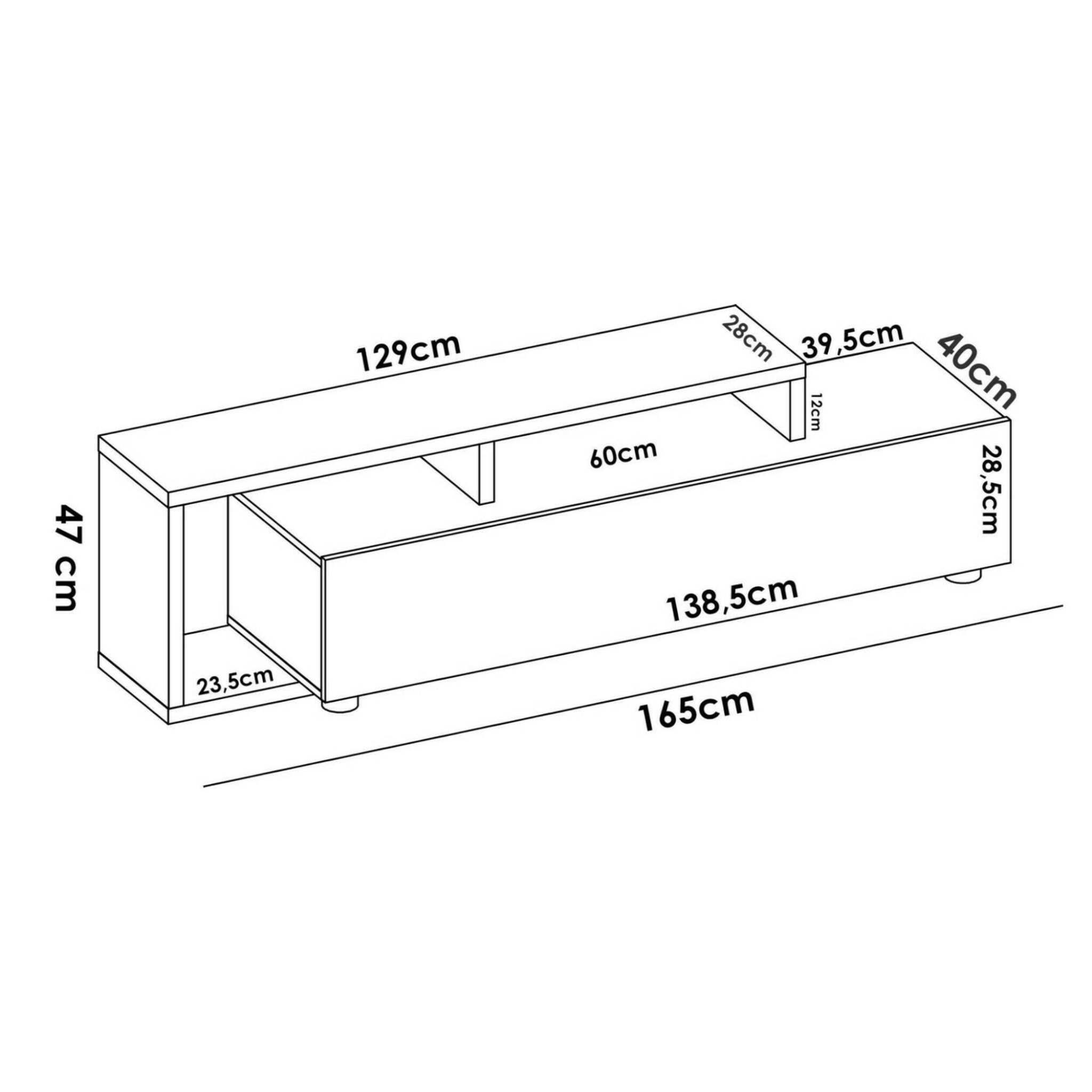 Mobile porta TV Maiella, Credenza bassa da soggiorno, Madia da salotto per televisione, 165x40h47 cm, Rovere Nodi e Antracite