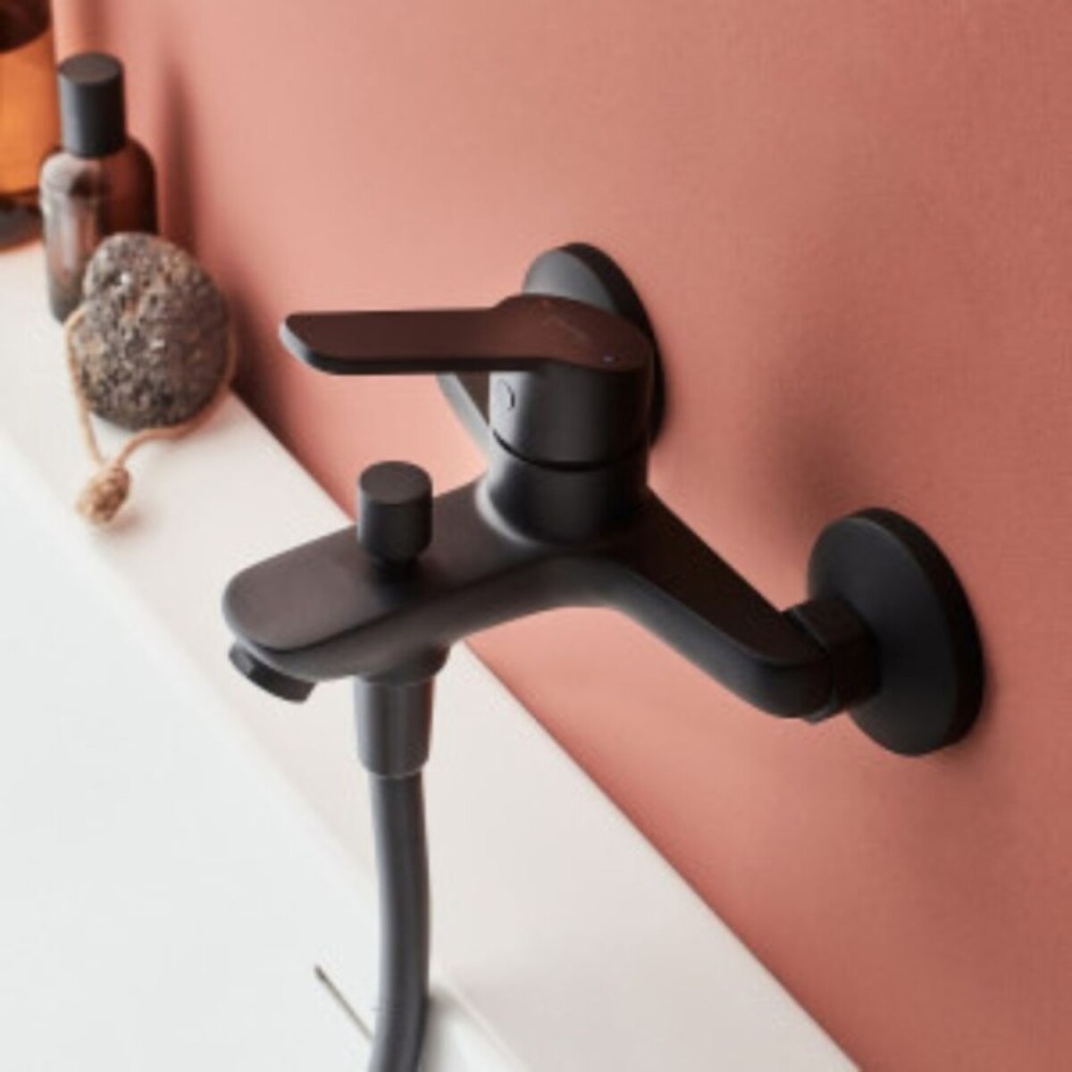 Pommeau douche 3 jets + mitigeur bain douche mural + barre douche + flexible Aimé noir