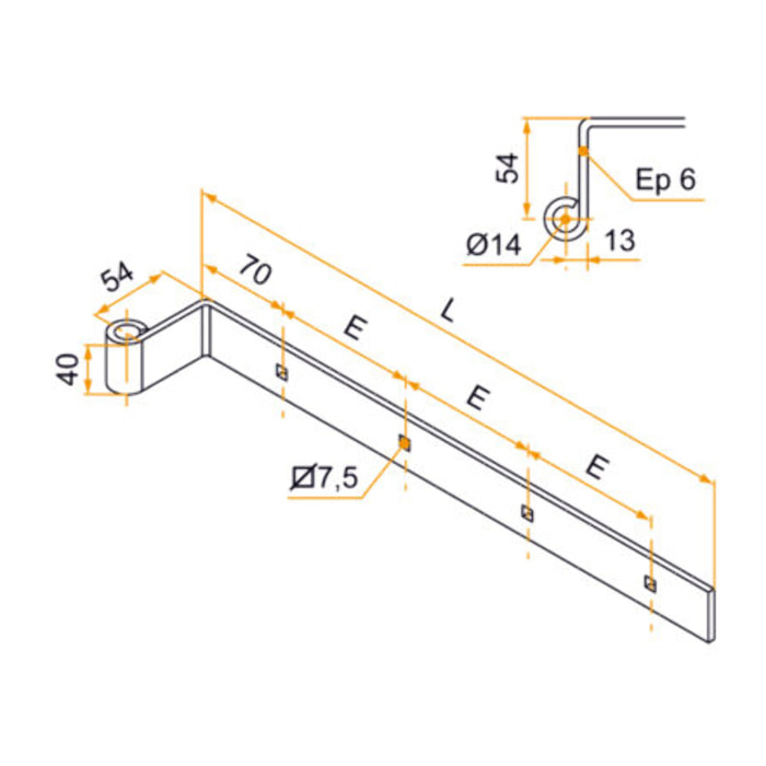 Penture coudée époxy noir A 35 bout carré fer de 40x6 mm D.14 mm lg 500 mm - TIRARD BURGAUD - 1PD92349