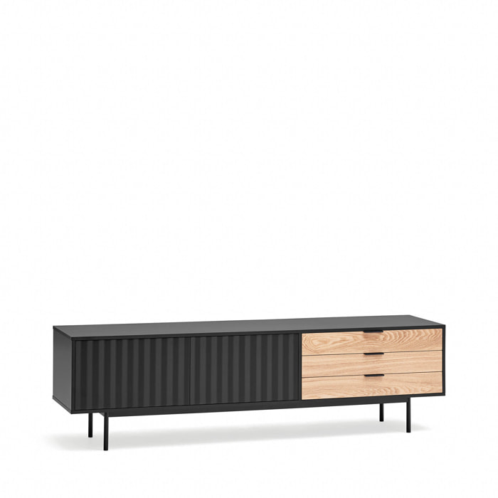 Mueble de televisión Sierra 2 puertas y 3 cajones negro y roble