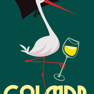 Affiche cigogne de Colmar Affiche + cadre en bois - Noir