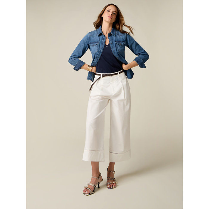 Oltre - Pantaloni palazzo cropped con ajour - Bianco