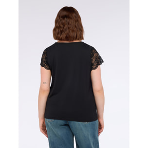 Fiorella Rubino - Camiseta de punto con inserto de encaje - Negro