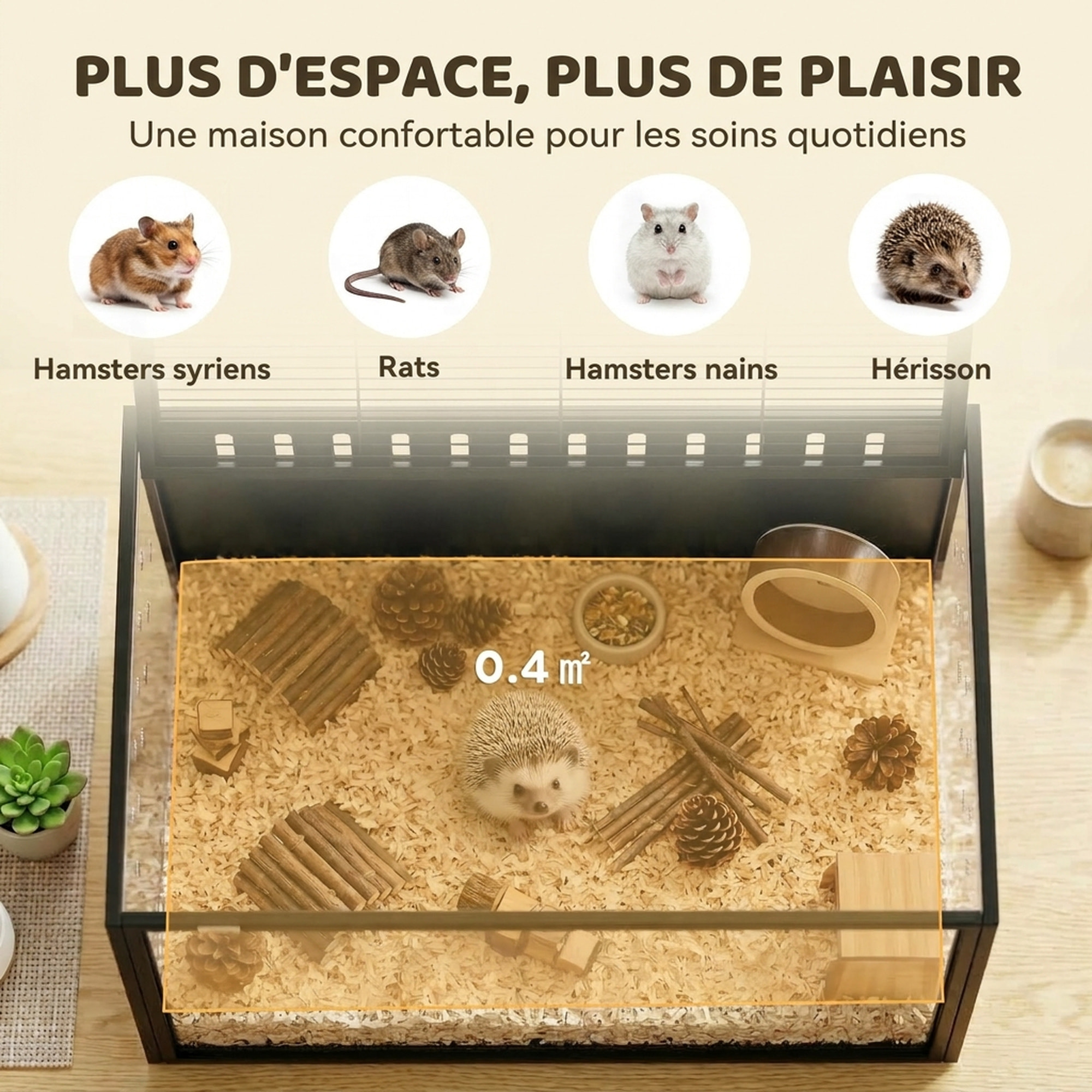 Cage hamster grande taille acrylique acier dim. 81x51x53cm toit ouvrant noir