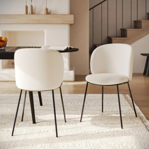 Lot de 2 chaises en tissu doux blanc, pieds métal noir - Bulle
