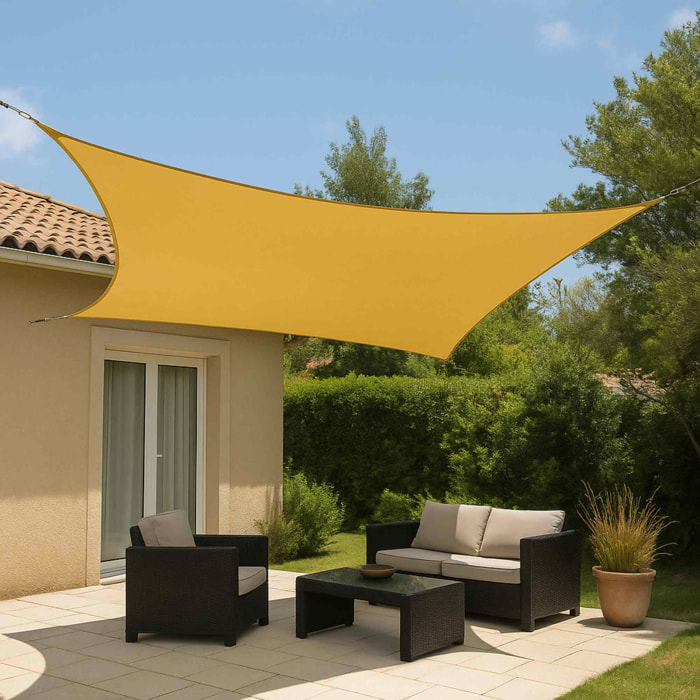 Sombrilla de tela para exterior 3x3m en amarillo ocre Pantone 16-0945TPG, ganchos de metal y bolsa de transporte incluida