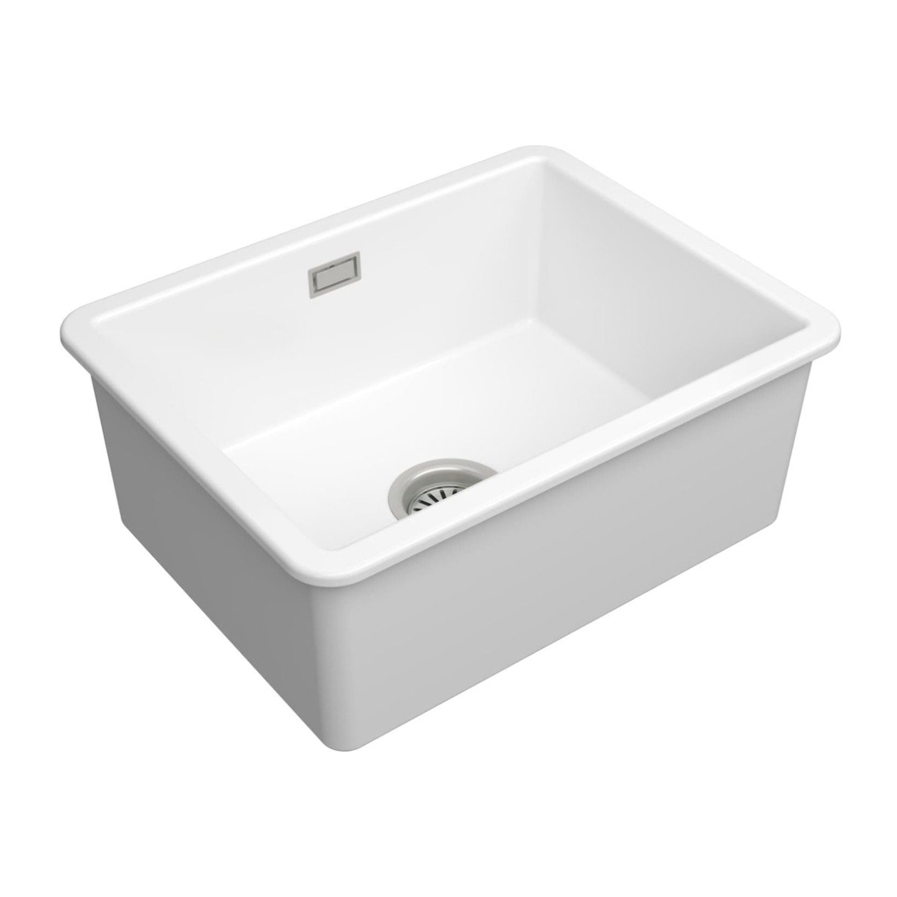 Infinitio 55,5x43x22 cm évier de cuisine simple à encastrer en céramique, avec trop-plein, sans siphon, blanc (SATSINK5543)